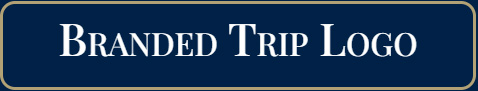 a blue and gold logo with the words branded trip logo.